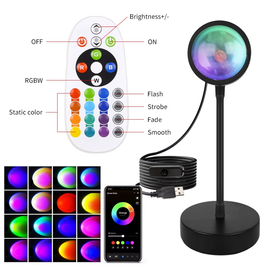 Smart Sunset Lamp Pro – RGB Tuya LED Nachtlicht mit App-Steuerung & USB-Power