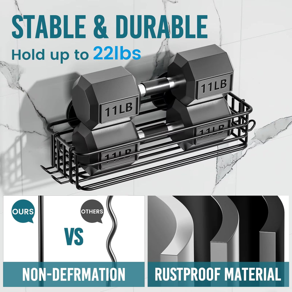 Premium Duschkorb mit Saugnapf – 2er Set mit Haken & Seifenhalter, Stabiler Bad-Organizer ohne Bohren