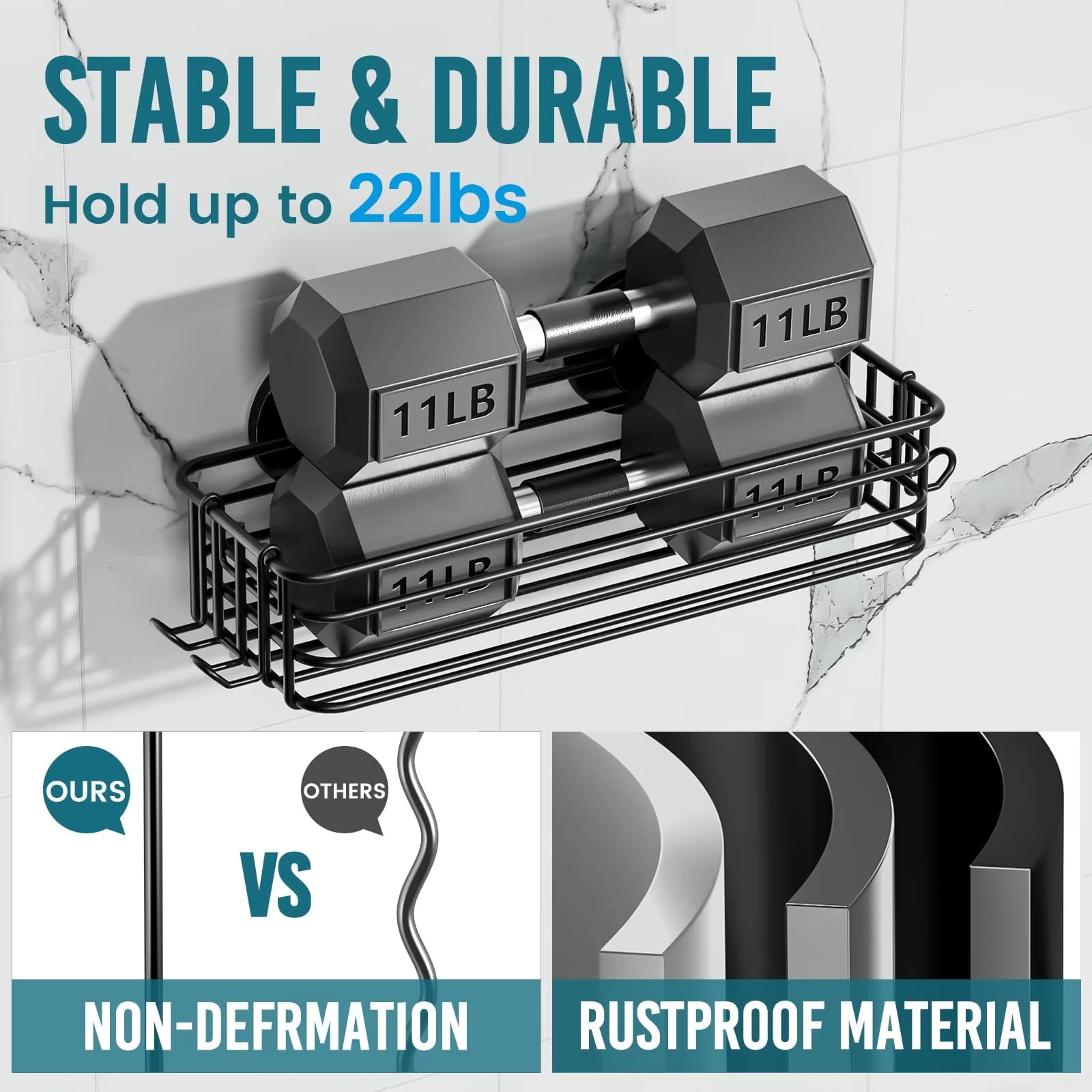 Premium Duschkorb mit Saugnapf – 2er Set mit Haken & Seifenhalter, Stabiler Bad-Organizer ohne Bohren