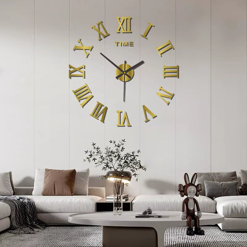 3D Spiegel-Wanduhr mit Römischen Ziffern – Große DIY Acryl Uhr in Luxus-Design (selbstklebend, modern & stilvoll)